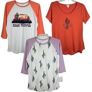 Lot of 3 NWT Lularoe Randy Classic T-Shirt XL Cactus Desert Road Tripper Saguaro